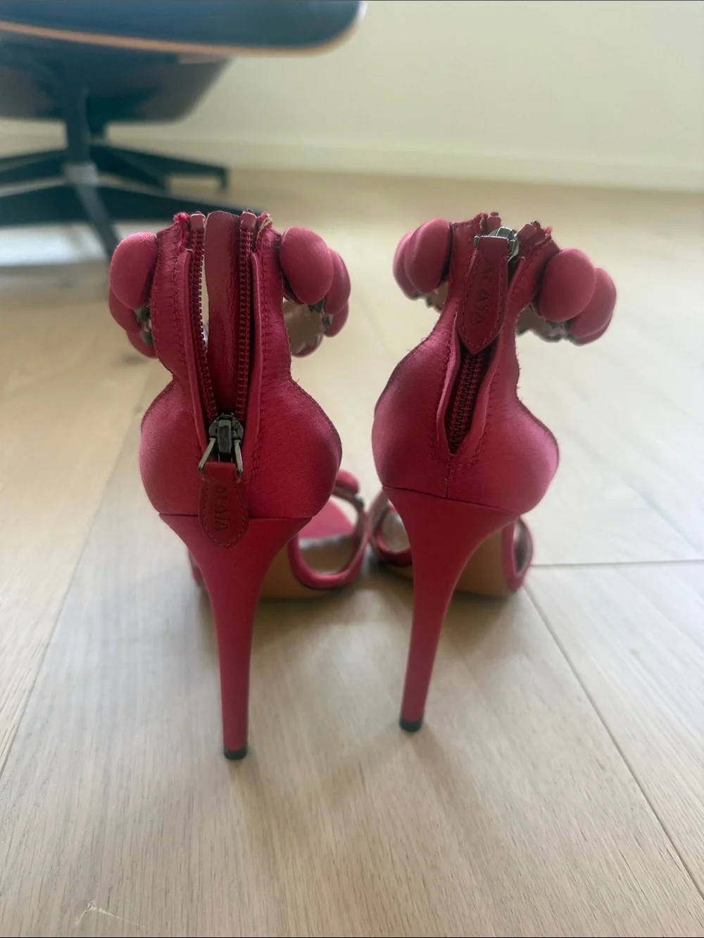 Alaia Pink Padded-Bead Ankle-Strap Heels